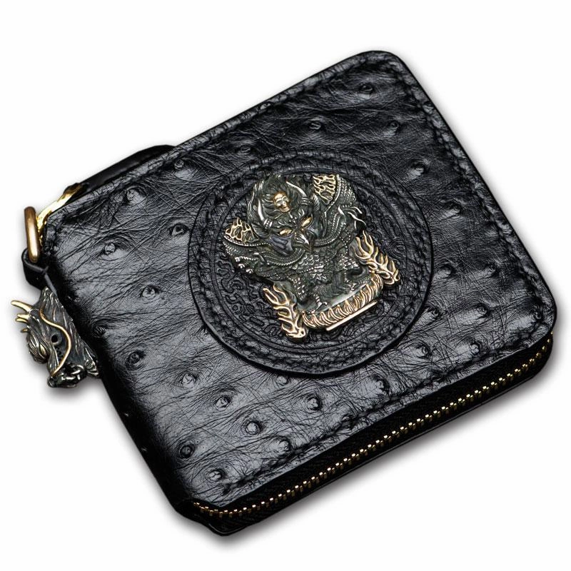 Handmade Leather Black Small Biker Wallet Mens Cool billfold Chain Wallet Trucker Wallet with Chain