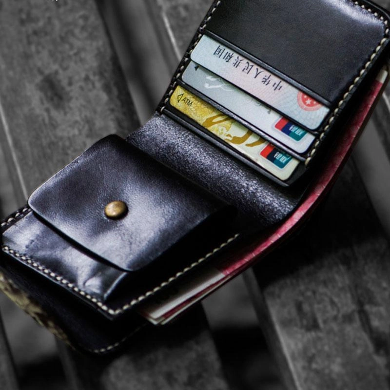 Handmade Leather Boa Skin Tooled Mens billfold Wallet Cool Small Wallet for Men