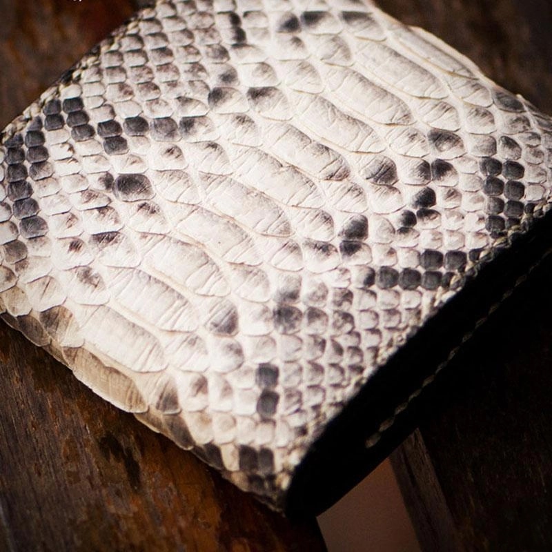 Handmade Leather Boa Skin Tooled Mens billfold Wallet Cool Small Wallet for Men