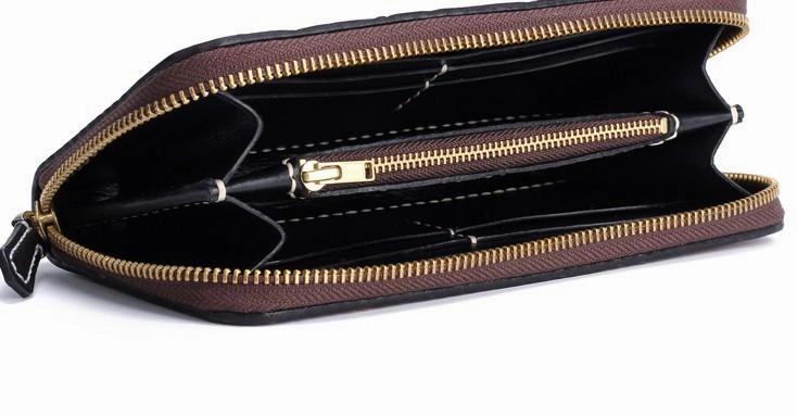 Handmade Leather Carp Mens Zipper Biker Wallet Cool Leather Chain Wallets Long Tooled Wallets for Men
