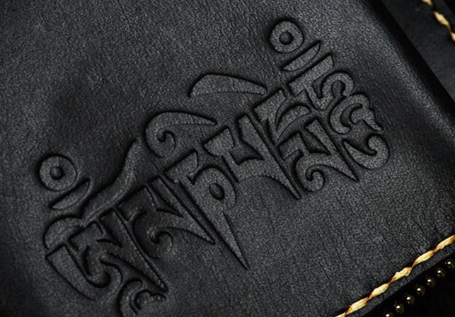 Handmade Leather Chain Wallet Tooled Tibetan Biker Wallet Mens Cool billfold Trucker Wallet with Chain