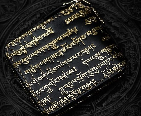 Handmade Leather Chain Wallet Tooled Tibetan Biker Wallet Mens Cool billfold Trucker Wallet with Chain