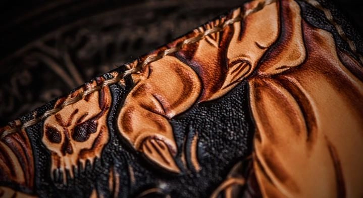 Handmade Leather Chinese Black&White Tooled Mens Small Wallet Cool Leather Wallet billfold Wallet for Men