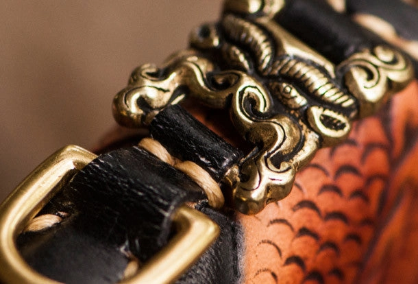Handmade leather Chinese Dragon biker wallet clutch zip long wallet black leather men phone