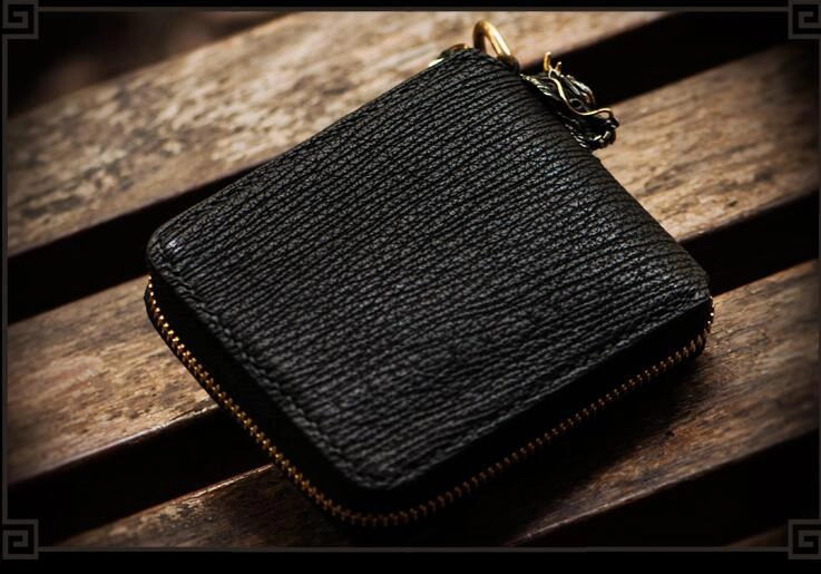 Handmade Leather Chinese Dragon Tooled Mens billfold Wallet Cool Chain Wallets Biker Wallet for Men