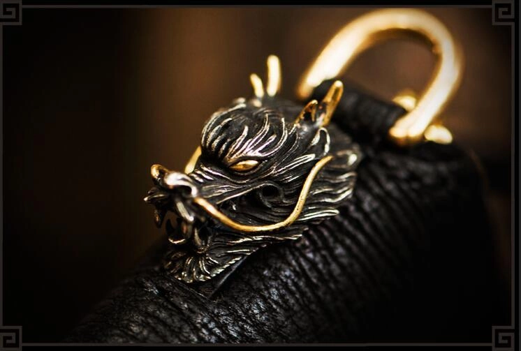 Handmade Leather Chinese Dragon Tooled Mens billfold Wallet Cool Chain Wallets Biker Wallet for Men