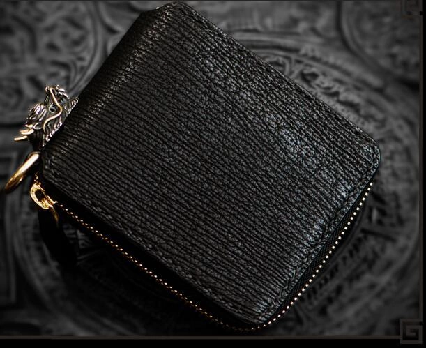 Handmade Leather Chinese Dragon Tooled Mens billfold Wallet Cool Chain Wallets Biker Wallet for Men