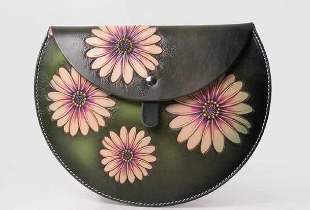 Handmade Leather crossbody purse bag clutch green purse for women leather bag