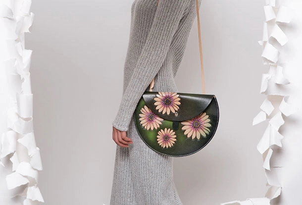 Handmade Leather crossbody purse bag clutch green purse for women leather bag