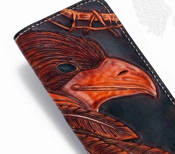Handmade Leather Indian Eagle Mens Chain Biker Wallet Cool Leather Wallet With Chain Wallets for Men