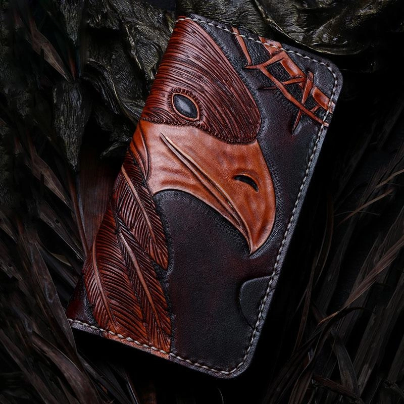 Handmade Leather Indian Eagle Mens Chain Biker Wallet Cool Leather Wallet With Chain Wallets for Men