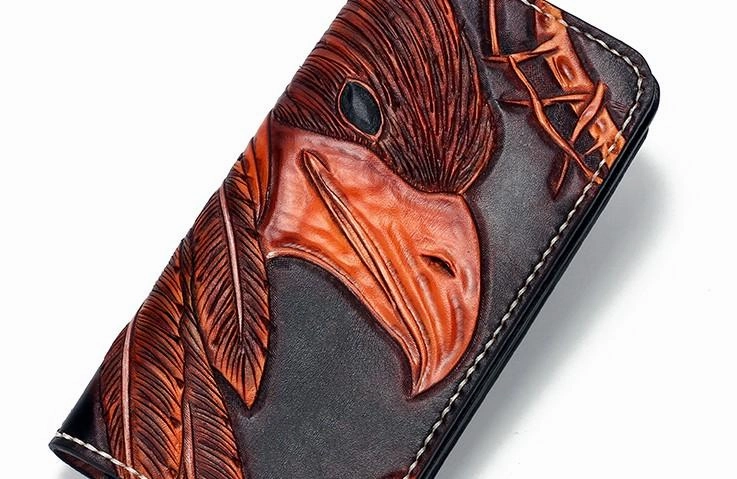 Handmade Leather Indian Eagle Mens Chain Biker Wallet Cool Leather Wallet With Chain Wallets for Men