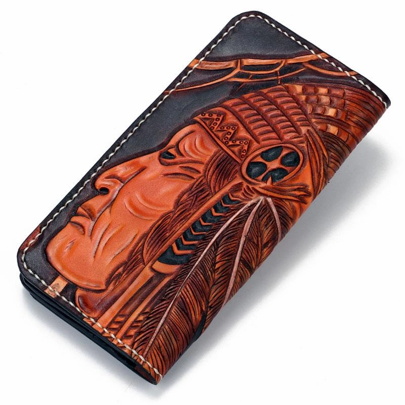 Handmade Leather Indian Eagle Mens Chain Biker Wallet Cool Leather Wallet With Chain Wallets for Men