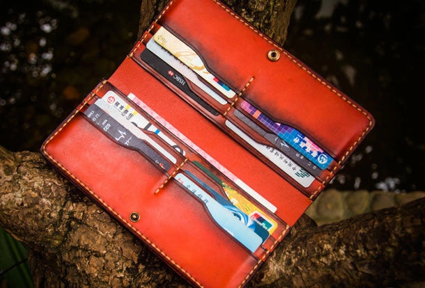 Handmade leather lion biker wallet clutch zip long wallet brown  leather men phone