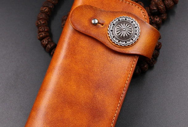 Handmade leather Long biker trucker wallet leather chain men vintage brown wallet