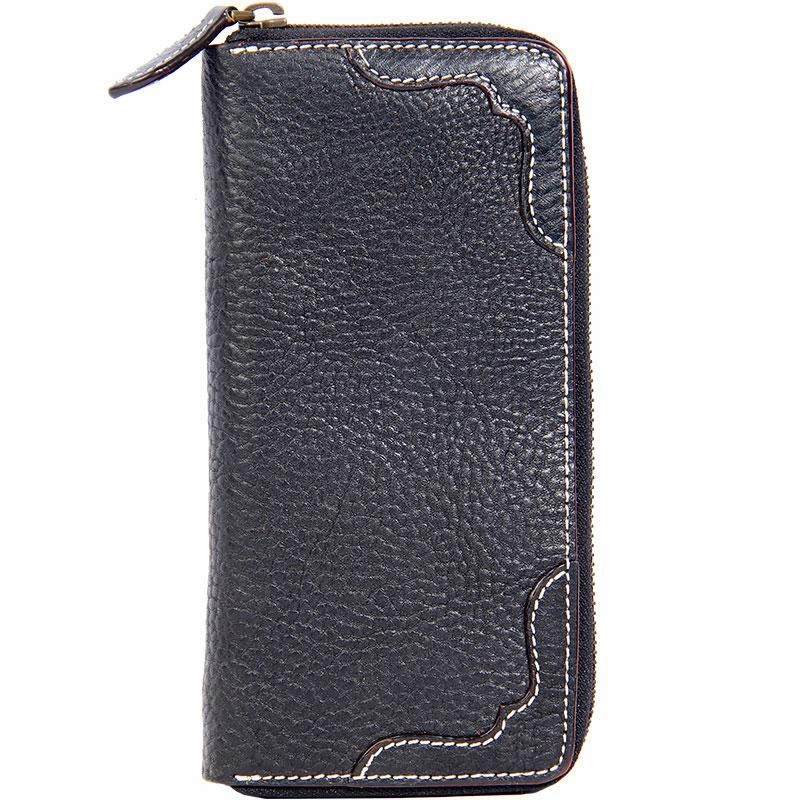 Handmade Leather Long Coffee Mens Clutch Wallet Vintage Zipper Wallet for Men