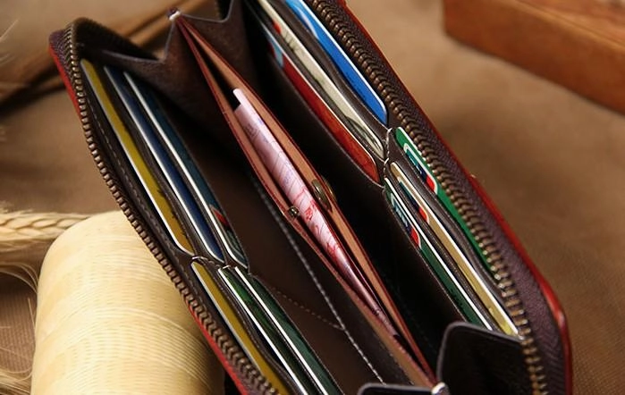 Handmade Leather Long Coffee Mens Clutch Wallet Vintage Zipper Wallet for Men