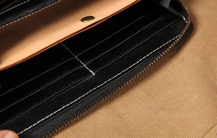 Handmade Leather Long Coffee Mens Clutch Wallet Vintage Zipper Wallet for Men