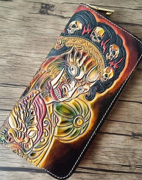 Handmade Leather Mah??k??la Tooled Mens Long Wallet Cool Leather Wallet Clutch Wallet for Men