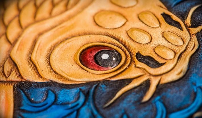 Handmade Leather Men Tooled Carp Cool Biker Leather Wallets Long Chain Wallets for Men