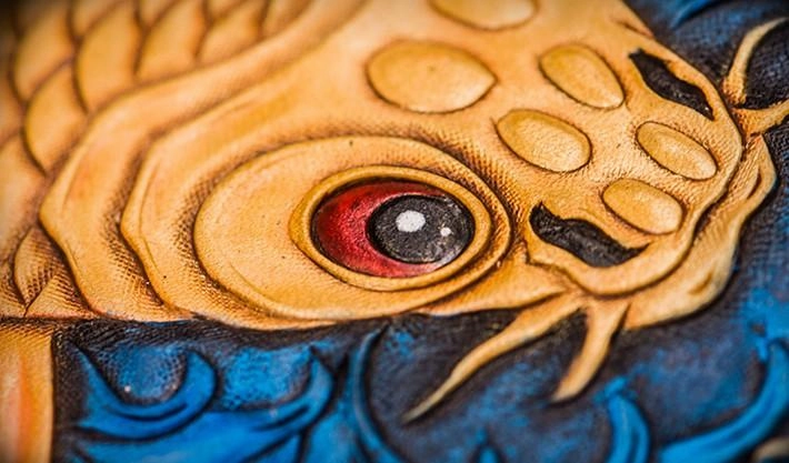 Handmade Leather Men Tooled Carp Cool Biker Leather Wallets Long Chain Wallets for Men