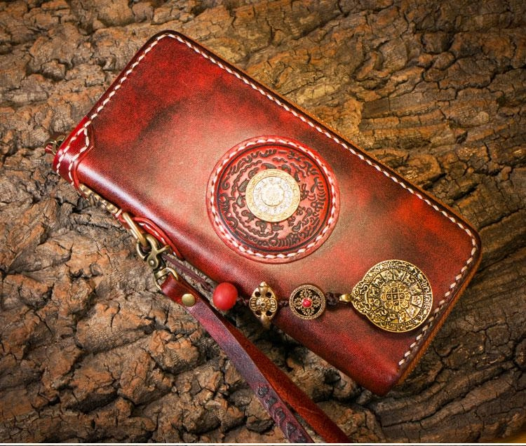 Handmade Leather Mens Biker Chain Wallet Cool Leather Biker Wallets Long Chain Wallet for Men
