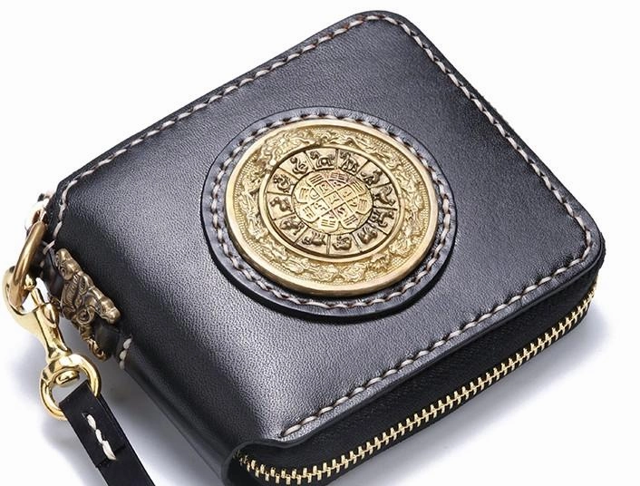 Handmade Leather Mens Biker Chain Wallet Cool Leather Wallet Small Chain Wallets for Men