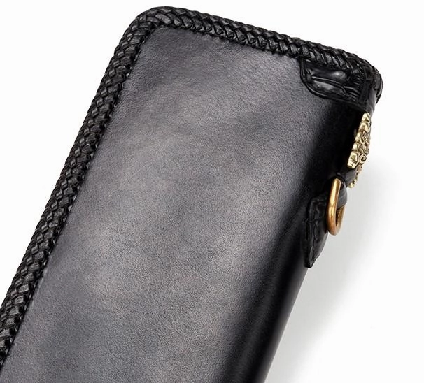 Handmade Leather Mens Biker Chain Wallets Cool Leather Biker Wallets Long Chain Wallet for Men