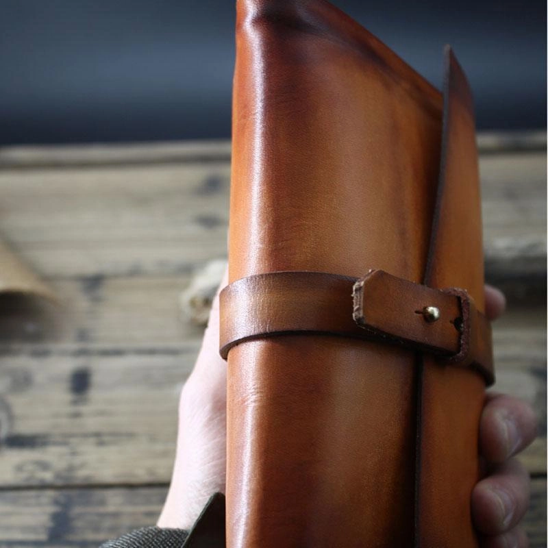 Handmade Leather Mens Brown Bifold Long Wallet Vintage Cool Clutch Wallet for Men