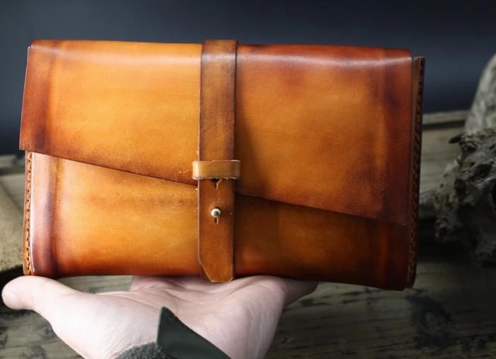 Handmade Leather Mens Brown Bifold Long Wallet Vintage Cool Clutch Wallet for Men