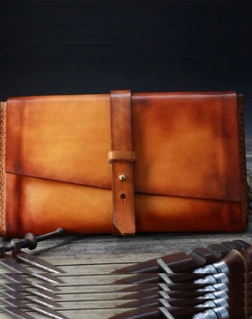 Handmade Leather Mens Brown Bifold Long Wallet Vintage Cool Clutch Wallet for Men