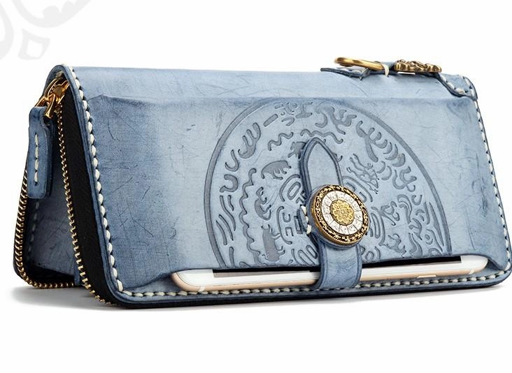 Handmade Leather Mens Chain Biker Wallet Cool Leather Wallet Long Phone Wallets for Men