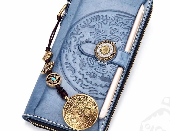 Handmade Leather Mens Chain Biker Wallet Cool Leather Wallet Long Phone Wallets for Men