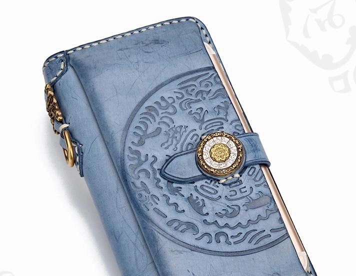 Handmade Leather Mens Chain Biker Wallet Cool Leather Wallet Long Phone Wallets for Men