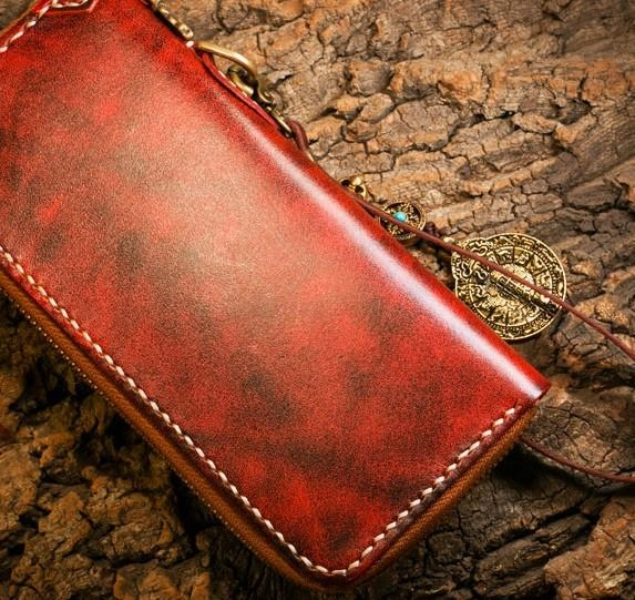 Handmade Leather Mens Chain Biker Wallet Cool Leather Wallet Long Phone Wallets for Men
