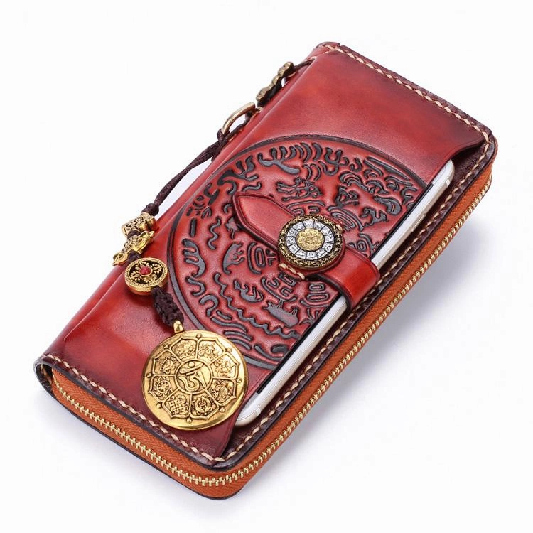 Handmade Leather Mens Chain Biker Wallet Cool Leather Wallet Long Phone Wallets for Men