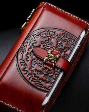 Handmade Leather Mens Chain Biker Wallet Cool Leather Wallet Long Phone Wallets for Men