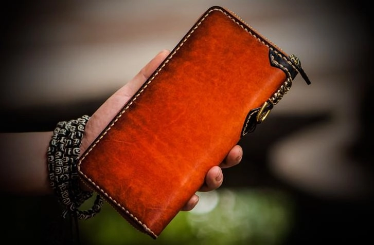 Handmade Leather Mens Chain Biker Wallet Cool Leather Wallet Long Wallets for Men