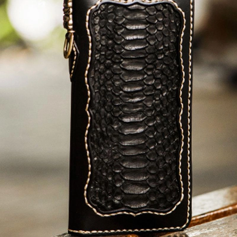 Handmade Leather Mens Chain Biker Wallet Leather Clutch Wallet Cool Long Wallets for Men