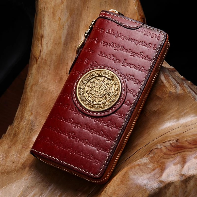 Handmade Leather Mens Chain Tibetan Biker Wallet Cool Leather Wallet Long Phone Wallets for Men