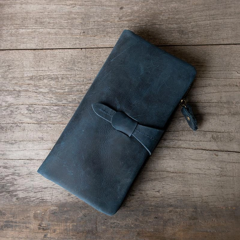 Handmade Leather Mens Clutch Wallet Cool Leather Wallet Long Phone Wallets for Men