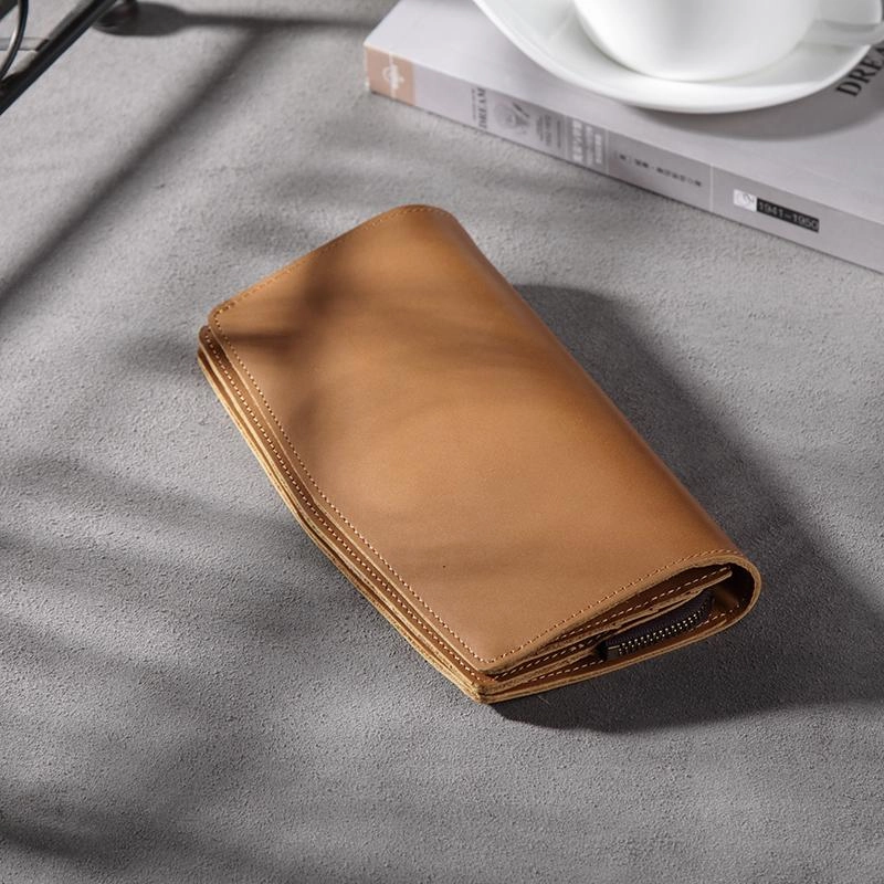 Handmade Leather Mens Clutch Wallet Cool Leather Wallet Long Phone Wallets for Men