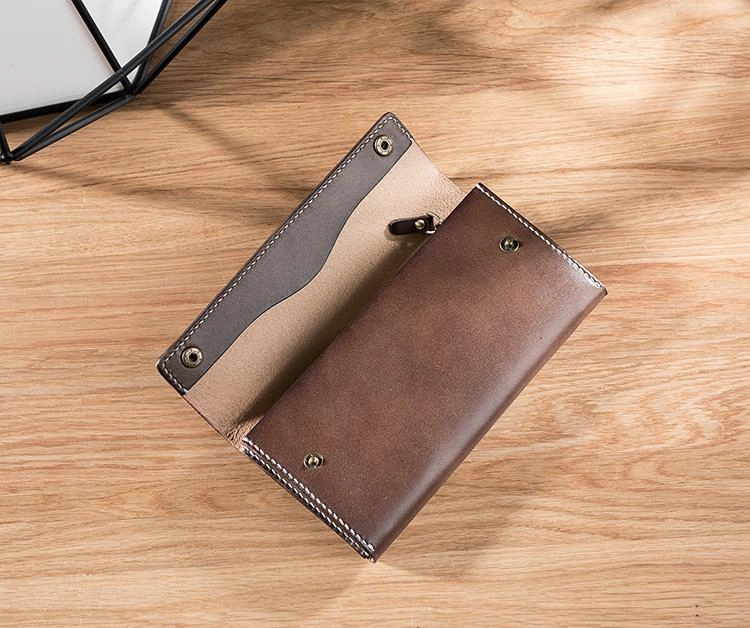 Handmade Leather Mens Clutch Wallet Cool Leather Wallet Long Phone Wallets for Men