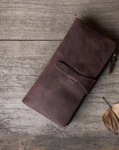 Handmade Leather Mens Clutch Wallet Cool Leather Wallet Long Phone Wallets for Men