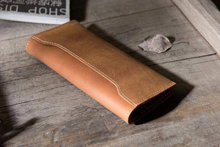Handmade Leather Mens Clutch Wallet Cool Leather Wallet Long Phone Wallets for Men