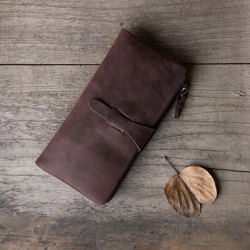 Handmade Leather Mens Clutch Wallet Cool Leather Wallet Long Phone Wallets for Men