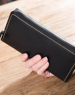 Handmade Leather Mens Clutch Wallet Cool Leather Wallet Long Zipper Phone Wallets for Men