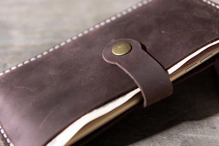Handmade Leather Mens Clutch Wallet Cool Slim Leather Wallet Long Phone Wallets for Men