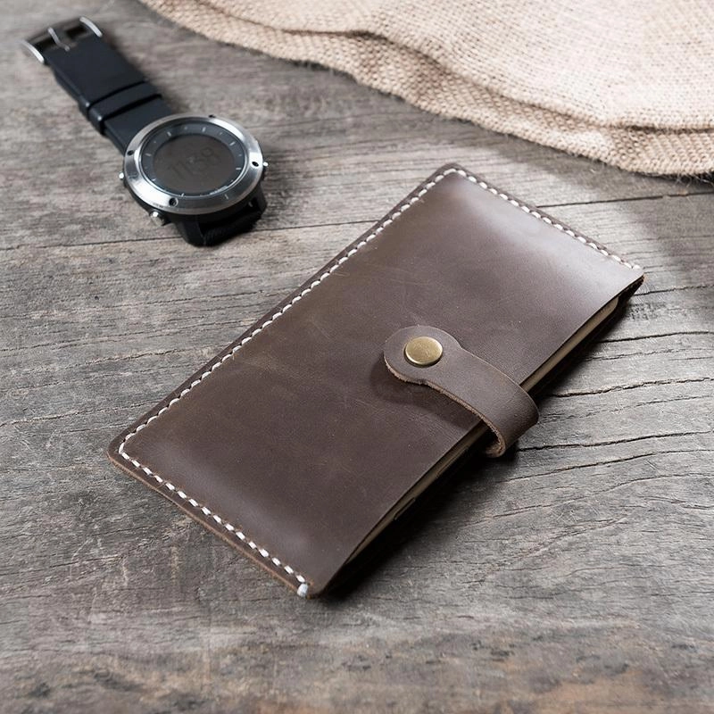 Handmade Leather Mens Clutch Wallet Cool Slim Leather Wallet Long Phone Wallets for Men