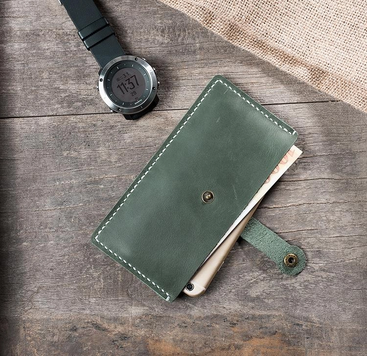 Handmade Leather Mens Clutch Wallet Cool Slim Leather Wallet Long Phone Wallets for Men